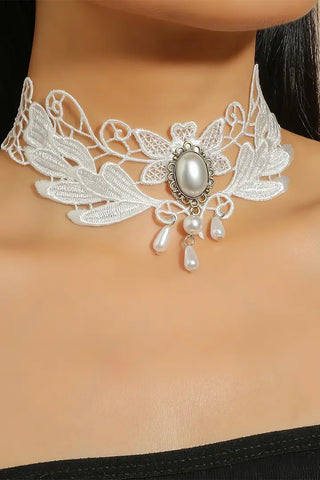 DECO LAYER-Wedding Pearl Elegance White Lace Choker