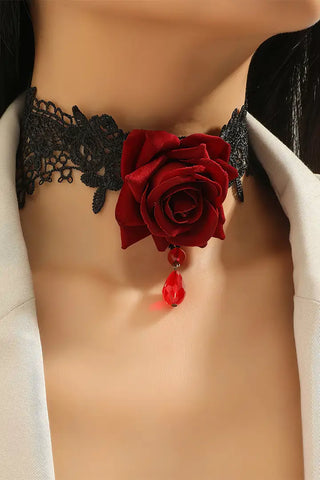 DECO LAYER-Crimson Rose Lace Choker