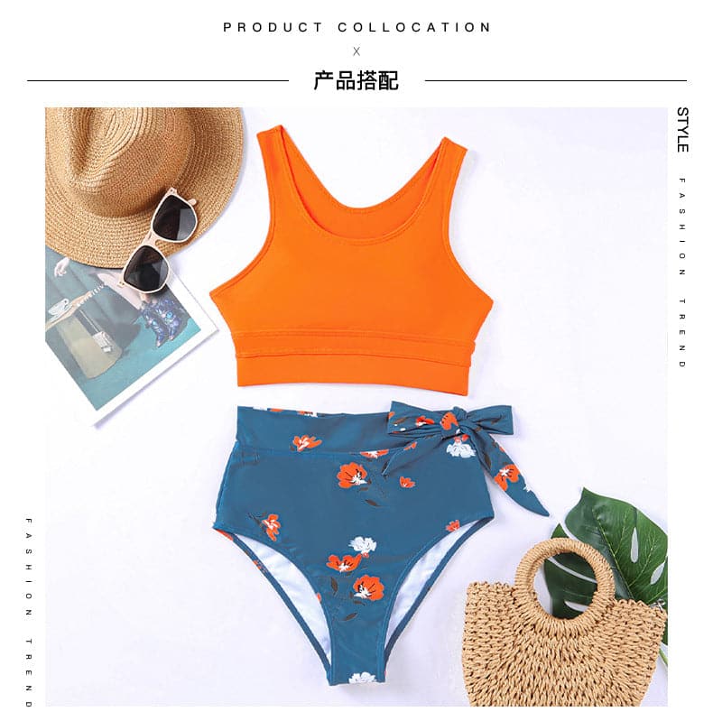 SEA MILLE-High Waist Floral Bikini Casual Swimsuit