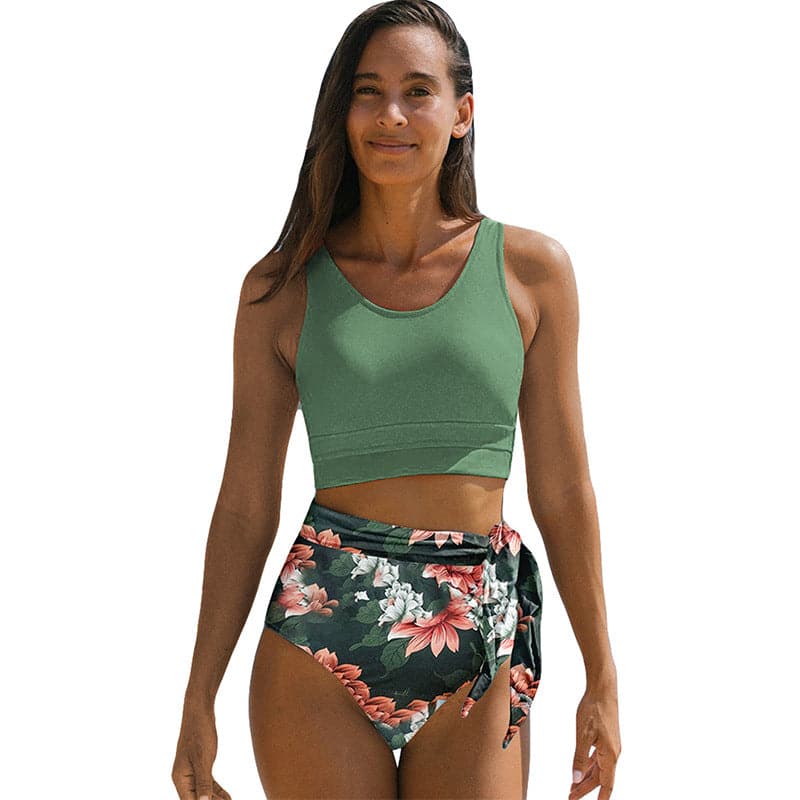 SEA MILLE-High Waist Floral Bikini Casual Swimsuit