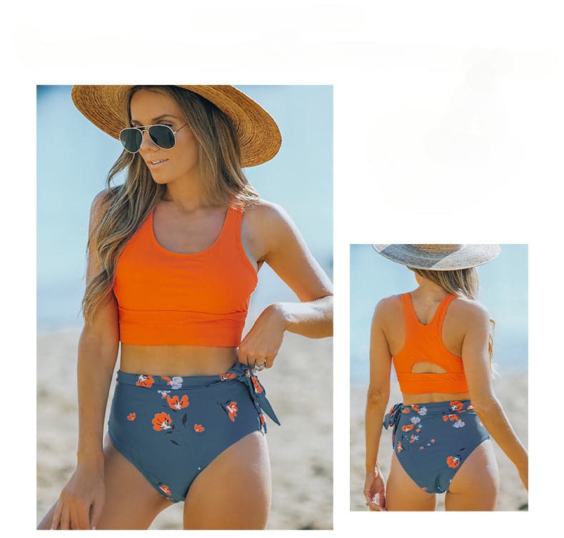 SEA MILLE-High Waist Floral Bikini Casual Swimsuit